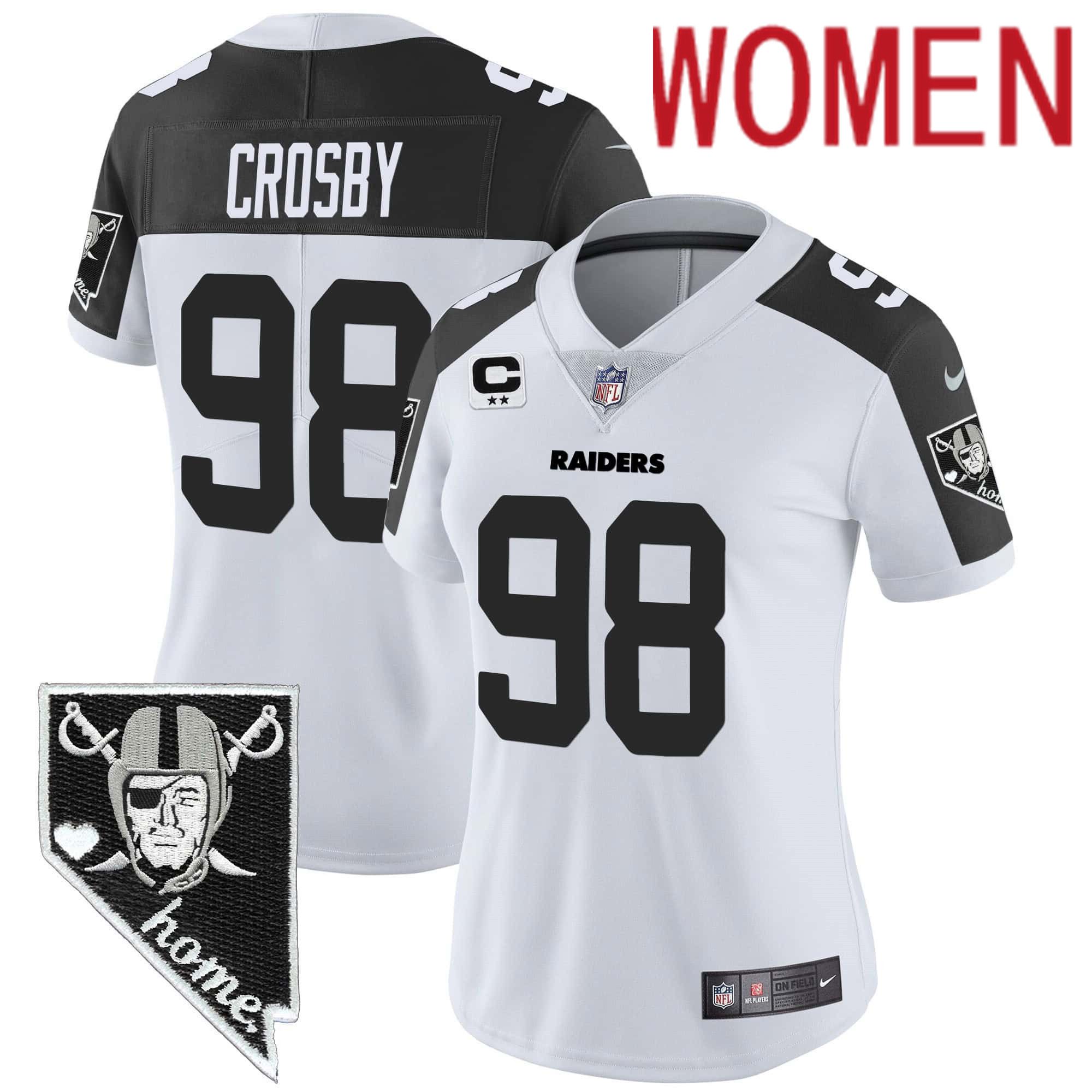 Women Oakland Raiders #98 Crosby White 2024 Nike Nevada Home Patch Vapor NFL Jersey style 1